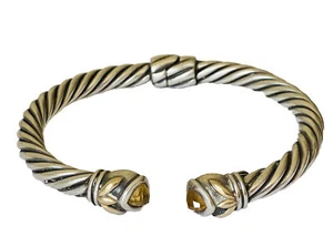 Vintage Samuel Benham Sterling Silver 14k Gold Citrine Twisted Cable Bracelet - Picture 1 of 22