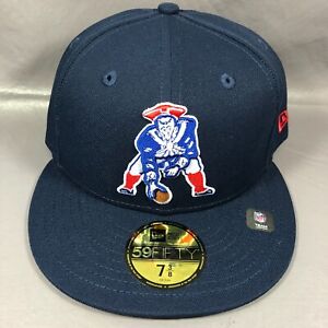 New Era 59Fifty New England Patriots Throwback Logo Navy Fitted Hat Cap Sz 7 3/8