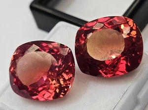 Coppia Padparadscha Zaffiro Taglio Cuscino 30-31 Ct Sciolto Naturale Certificato Gemma - Foto 1 di 7