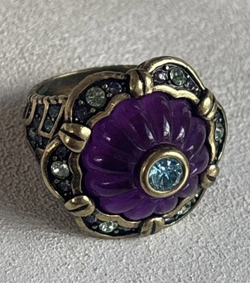 Heidi Daus "¡This Rocks!" Anillo Flor de gelatina púrpura con piedras azules - Talla 6,5 Foto 1 de 4