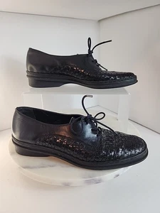 TROTTERS "Hilda" 7M schwarze bequeme Oxford-Schuhe aus weichem geflochtenem Leder Damen  - Bild 1 von 11