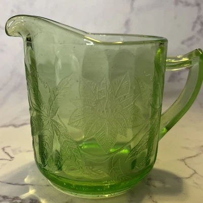 Jeannette Depression Glass FLORAL Poinsettia Green Flat Creamer - Image 1 of 4