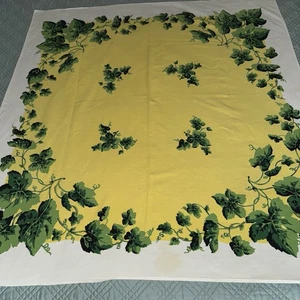 Vintage Ivy Tablecloth 48" X 46" Green White Yellow Retro MCM - Picture 1 of 5