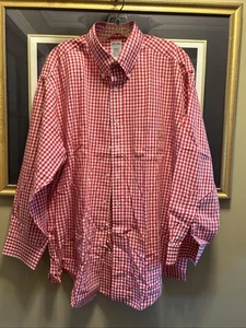 Brooks Brothers Men Button Up Shirt Long Sleeve 17 34 Regent Red Check Supima - Picture 1 of 5