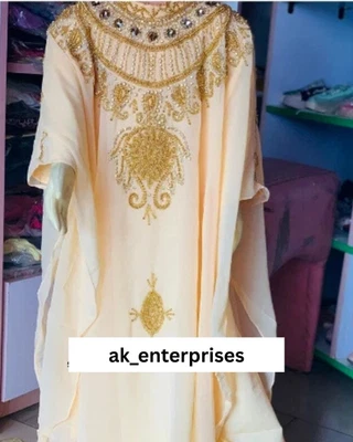 Special Kaftan Girls Kids Moroccan Wedding Ramadan Dubai Peach Georgette Dress - Image 1 of 3