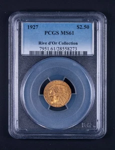 1927 $2.50 Indian Head Quarter Eagle Gold NGC MS61 Rive d'Or Collection RB273 - Picture 1 of 2
