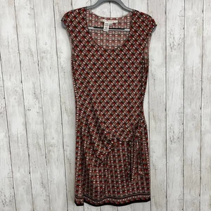 Max Studio Cap Sleeve Geometric Gathered Lightweight Dressy Knee Length Dress - Picture 1 of 8