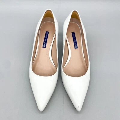 Stuart Weitzman Womens 6M Carole 50mm Pumps White Leather Pointed Toe Clear Heel - Image 1 of 4