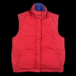 VTG Eddie Bauer Men’s Medium Goose Down Puffer Vest Red Blue Full Zip Snap EUC - Picture 1 of 11