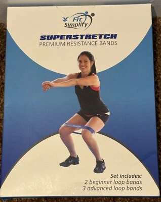 Bandas de resistencia Superstretch Premium de Fit Simplify lote de 5 bandas, guía + bolsa Foto 1 de 3