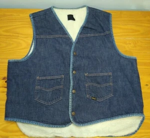 Vintage Sears Genuine Roebucks Jean Vest Denim Sherpa Lines Snap Button Size XL - Picture 1 of 11