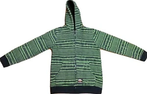 NO FEAR Hoodie Youth Boys Size L Large Hooded Sweatshirt Green Striped Full Zip - Picture 1 of 5