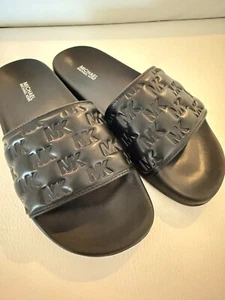 NEW MICHAEL KORS FINNIE LOGO EMBOSSED SLIDE SANDALS BLACK 7 - Picture 1 of 7
