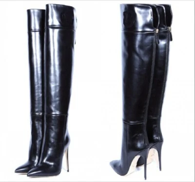 Mujeres Botas de tacón de aguja alto sobre la rodilla muslo charol zapatos ropa de club nocturno lo último Foto 1 de 4