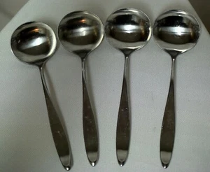4-Vtg Lauffer/Towle Japan Oval Soup/Cereal Spoons Design 2-Satin Finish-EC-6 3/8 - Picture 1 of 6