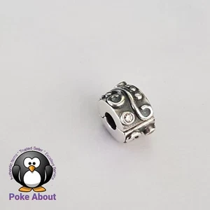 Genuine Pandora Sterling Silver Champagne CZ Tendril Clip Charm 790380CCZ - Picture 1 of 12
