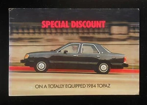 Tarjeta postal Mercury Topaz 1984 automóvil descuento especial oferta por tiempo limitado - Imagen 1 de 1