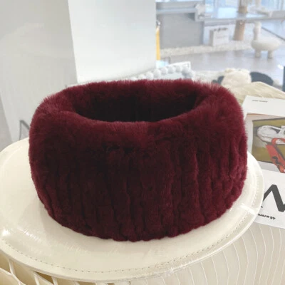 Bufanda de piel de conejo Rex real para mujer pañuelo para el cuello invierno cálido anillo cuello negro azul Foto 1 de 4