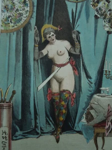 Estampe Lithographie.  Nu Féminin Arlequin.  Erotisme.  Henri De Sta - Imagen 1 de 2