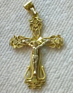 14 K massiver gelber Kreuz Anhänger - Bild 1 von 5