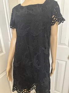 Cremieux Black Floral Embroidered mini dress Sz.M - Picture 1 of 10