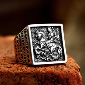 Anello Vintage Dragon Slayer Guerriero Cavaliere Acciaio Inox Uomo Ragazzo Biker Ring - Foto 1 di 2