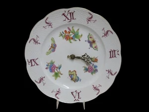 HEREND Hungary Hand Painted BUTTERFLY Flower QUEEN VICTORIA Plate Wall CLOCK - Picture 1 of 8
