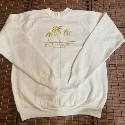 Vintage 90s White Embroidered Ft Lauderdale Gold Sweatshirt XL Florida Yacht USA - Image 1 of 4