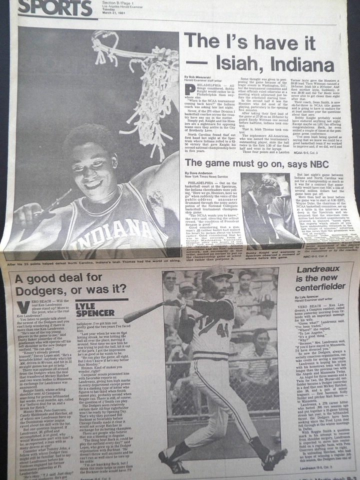 RARO PERIÓDICO DEPORTIVO DE COLECCIÓN TÍTULO DE BALONCESTO DE LA NCAA 1981 INDIANA HOOSIERS GANAR Foto 1 de 1