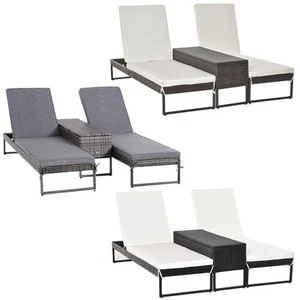 3pz Rattan Componibile 2 Lettini Prendisole 1 Tavolino Materassini - Foto 1 di 31