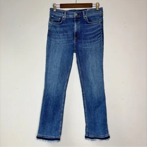 Rag & Bone Hana Mini Boot Cropped Frayed Hem Jean in Croyden Medium Wash Size 30 - Picture 1 of 12
