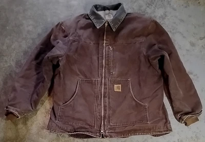 Chaqueta Carhartt C61 DKB Para Hombres XL Marrón Abrigo Cresta Forrado Sherpa Tareas Ropa de Trabajo Foto 1 de 4