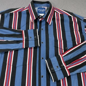Vintage Wrangler Shirt Mens XLT Tall Blue Red Striped Western Pearl Snap 90s - Picture 1 of 7