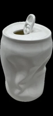 Unique White Ceramic Crushed Soda Can – Modern Art Sculpture / Vase - Image 1 of 4