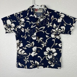 Hilo Hattie Hawaiian Shirt Boys 4T Blue Tropical Floral Button Up Resort Cruise - Picture 1 of 8