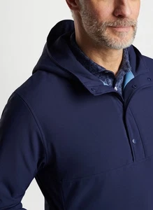 Peter Millar M Medium Jacket Approach Insulated Half Snap Hoodie Navy Blue $250 - Picture 1 of 11