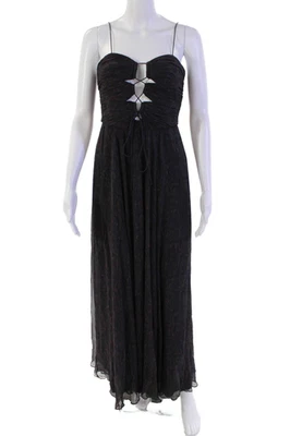 Haute Hippie Womens Silk Spaghetti Strap Lace Up Bust Detail Gown Purple Size XS - Image 1 of 4