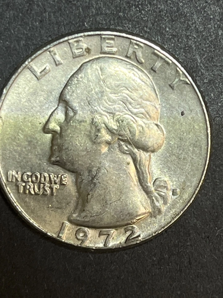 1972 US Error Qtr Mint Mark D filled,DIE CHIP obverse,DDO, DDO, Die chip obverse - Image 1 of 2