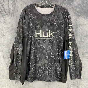 Camicia Huk Uomo Icon X Current Camo LS Ventilata Taglia XL Nero Grigio Nuova con etichette Performance - Foto 1 di 14