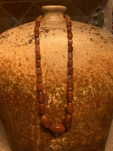 Karneol Achat Halskette handgeknüpft mit Sterling Verschluss lang Vintage klobig - Bild 1 von 6