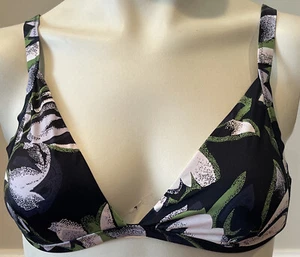 RVCA Bikini Top Size Medium Padded Cups Black Green White Print NEW WITHOUT TAGS - Picture 1 of 8