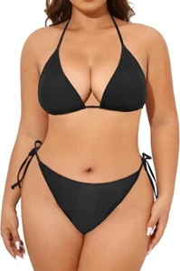 Women Plus Size Triangle Bikini String Two Piece Halter Tie Side Size 20W - Picture 1 of 6