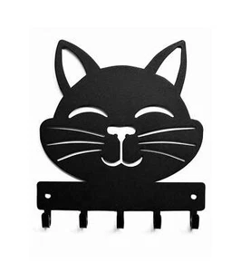 Cheery Smiling Cat Key Rack with 5 Hooks- Made in USA - 2 size options - Picture 1 of 5