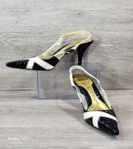 Vintage Women's J.Renee Pointed Toe Kitten Heels Black & White Summer Dressy 10M - Picture 1 of 18