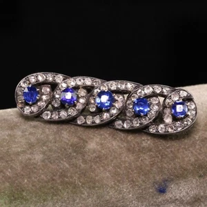 Antica spilla vittoriana oro giallo 14 carati argento top taglio rosa diamante e zaffiro - Foto 1 di 5