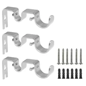 3-Pack Silver Curtain Brackets Heavy Duty Double Hangers Adjustable Wall Moun... - Picture 1 of 7