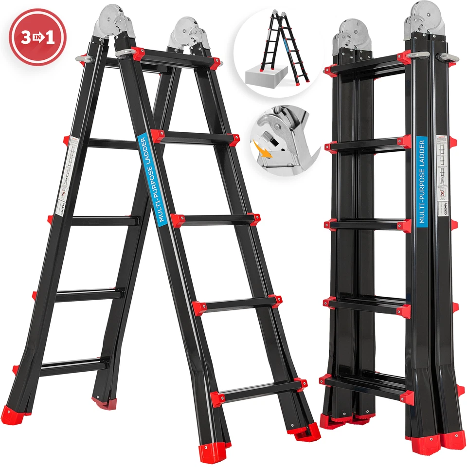 Masko®  Teleskopleiter Multifunktionsleiter Aluleiter Klappleiter Anlegeleiter  - Bild 1 von 4