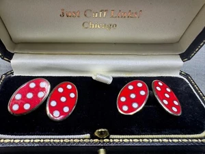 Vintage Enamel on Sterling Vermeil Red with White Polka Dots Cuff Links - Picture 1 of 5