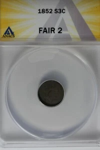 1852 .03 ANACS  F 2    STAR AND SHIELD three cent (3c) piece, Trime - Picture 1 of 2