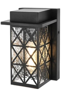 Wall Sconce Light Fixture Outdoor Hammered Glass Black Porch Walkway Patio 8.5" - Picture 1 of 10